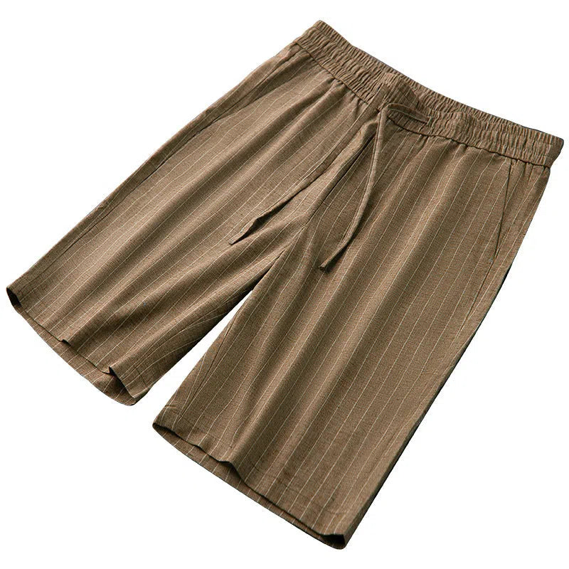 Men's ice-feeling linen fabric shorts loose fit polyester summer casual straight type in black gray