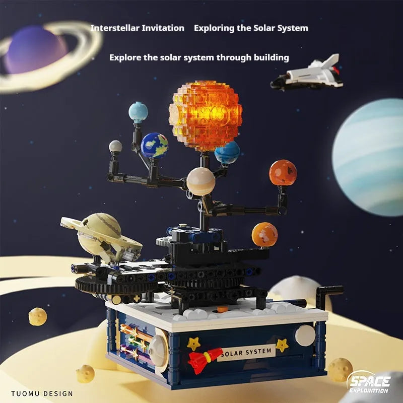 Rotating solar system space model building blocks with 775 plastic small particles in colour box packaging for teenagers