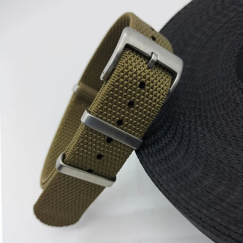 Nylon integrated textile watch strap in various colours showing 20mm and 22mm width options