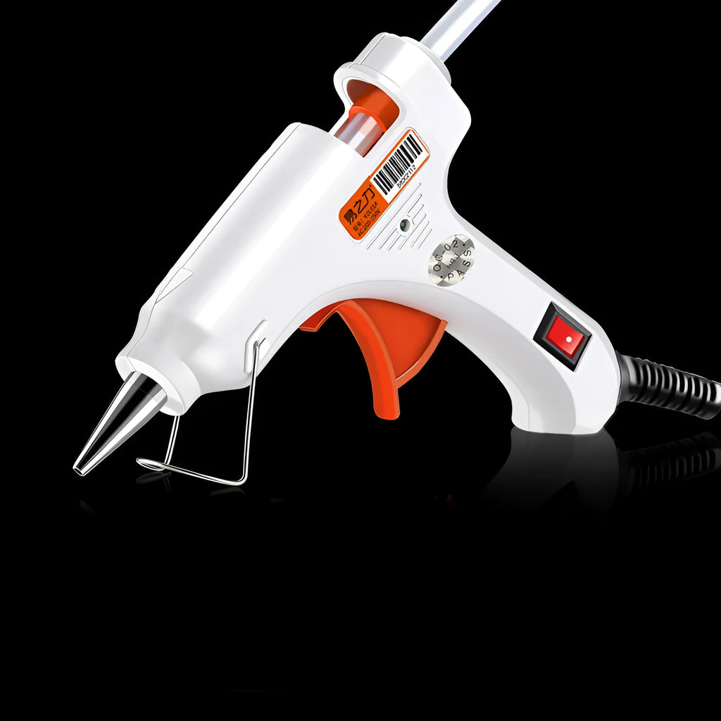 Electric hot melt glue gun with anti-heat blanket and metal bracket, 50W White