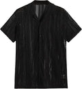 Men's black and white jacquard knitted short-sleeved cardigan shirt with button front