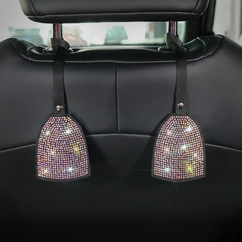 Black car magnet phone holder hook bracket with pink diamond-studded chair back hook