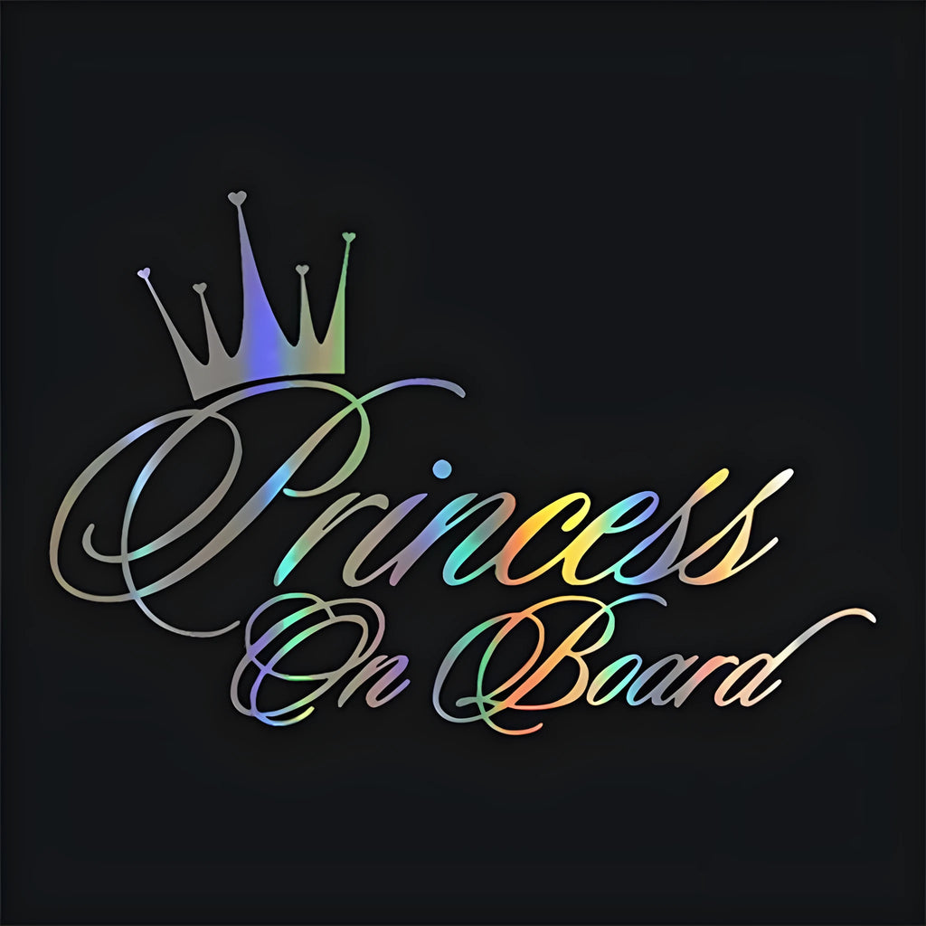Princess Baby On Board car sticker A262 with crown text design, plastic, 17x11cm, black colour option