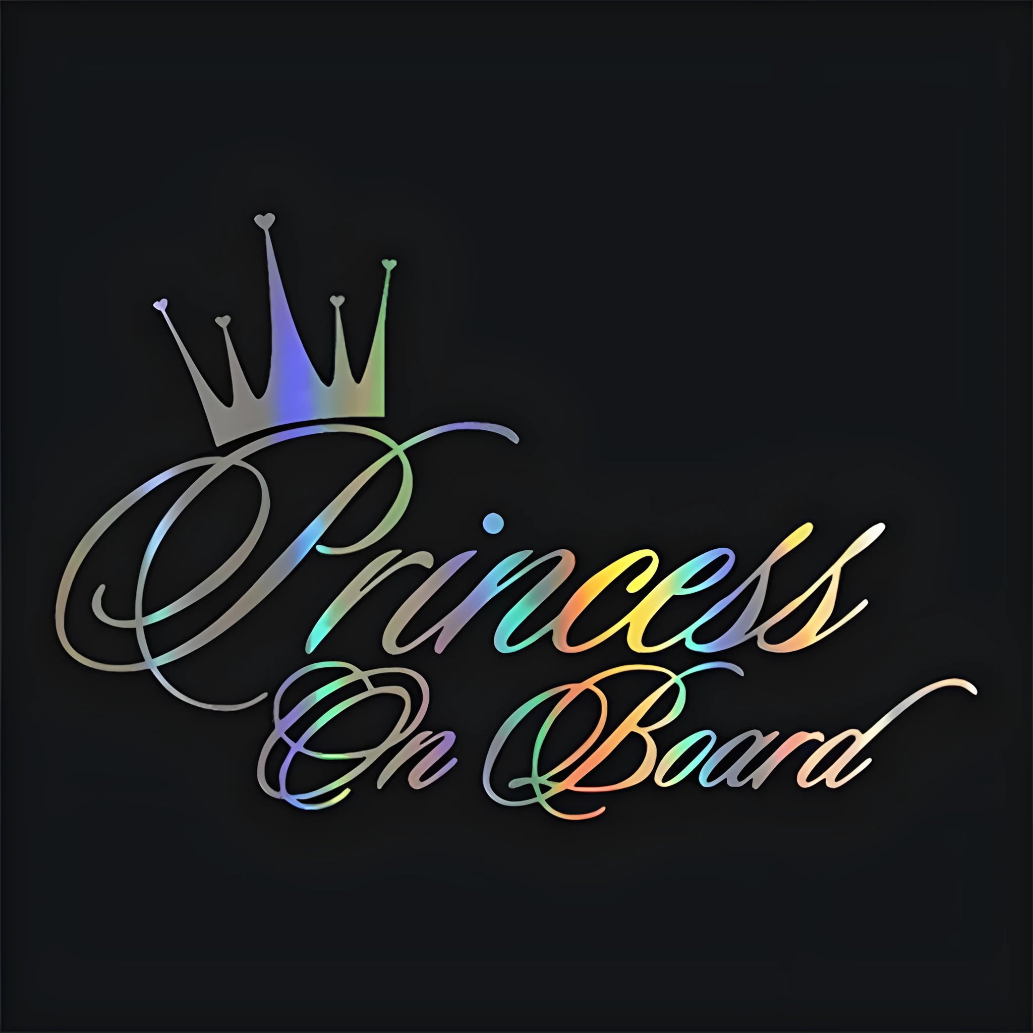 Princess Baby On Board car sticker A262 with crown text design, plastic, 17x11cm, black colour option
