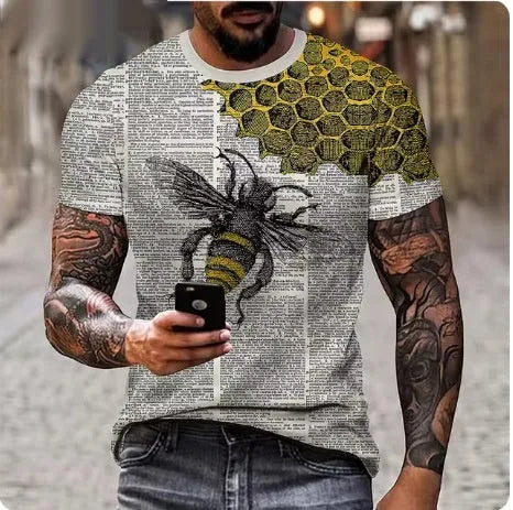Men's black T-shirt with a large, fierce 3D lion head print on the front