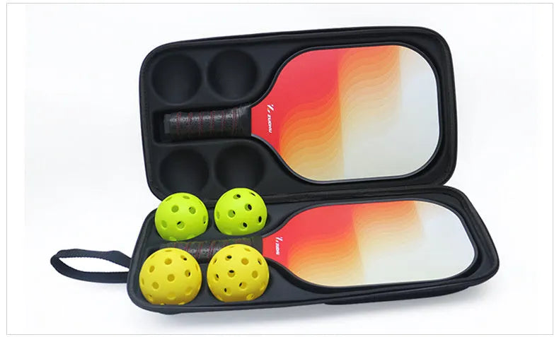Black waterproof pickleball storage case with double shoulder straps showing organised interior compartments