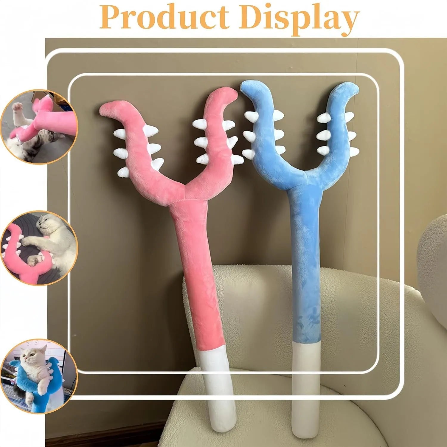 70cm blue plush cat wand toy for interactive play with indoor cats and naughty kittens