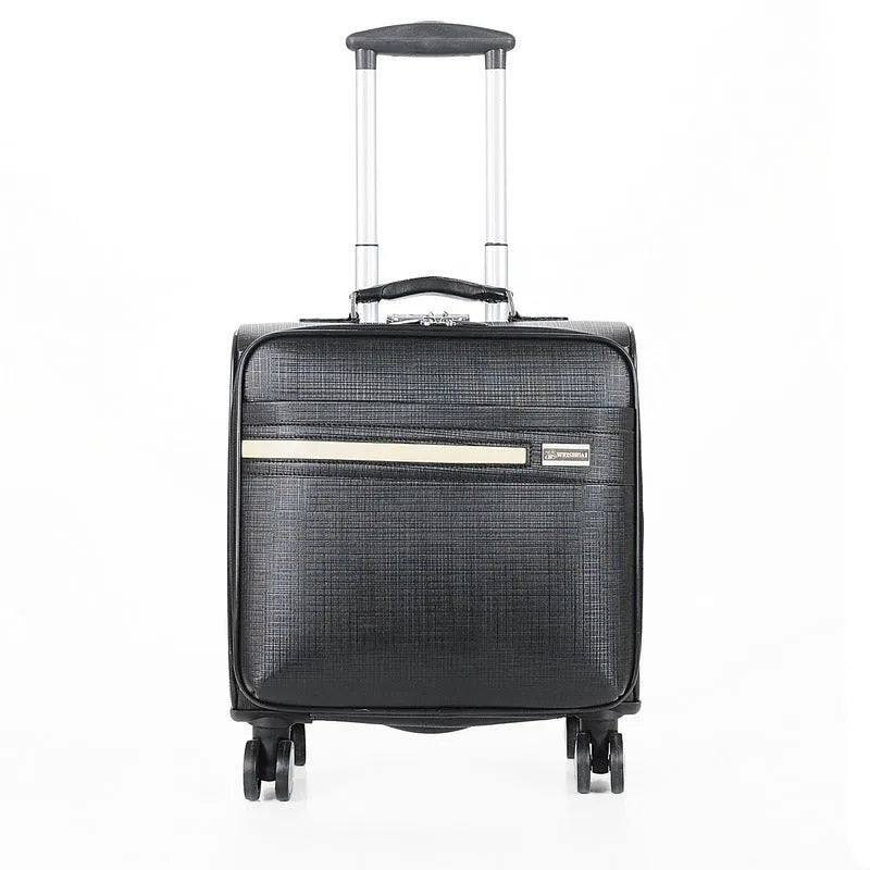 Black PU leather business case with wheels and integrated lock, 18-inch size