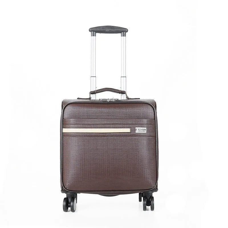Black PU leather business case with wheels and integrated lock, 18-inch size