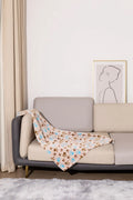 Blue dog cartoon pattern pet blanket showing double-sided flannel texture and size options