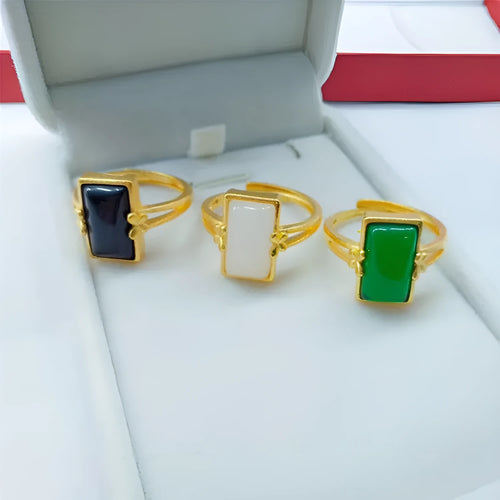 Adjustable brass gold-plated ring with electroplated finish showing gemstone inlay in national style design