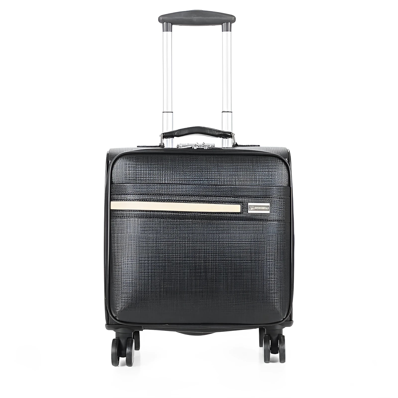 Black PU leather business case with wheels and integrated lock, 18-inch size