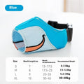 Canvas dog muzzle in Bondi blue shark colour showing adjustable design for bite prevention