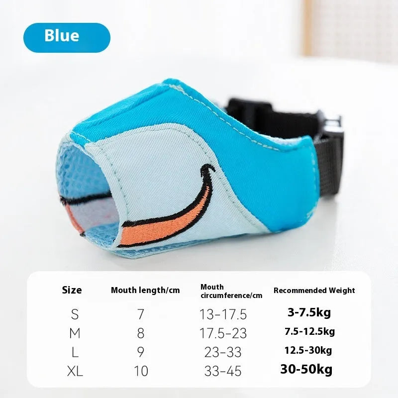 Canvas dog muzzle in Bondi blue shark colour showing adjustable design for bite prevention