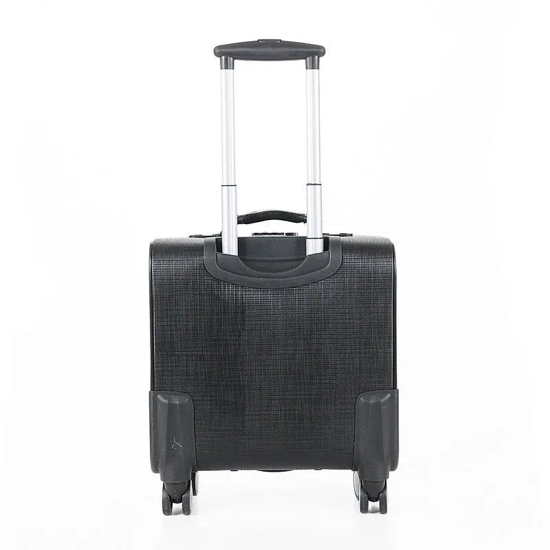 Black PU leather business case with wheels and integrated lock, 18-inch size