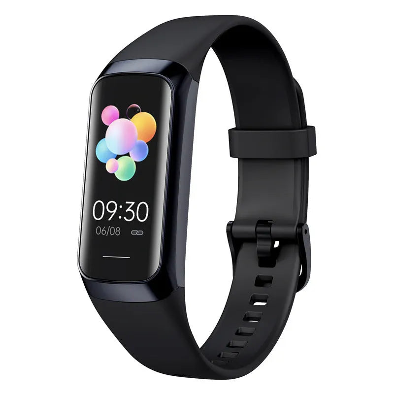 C60 smart watch with 1.1-inch MOLED display showing health data on wrist with black TPU band