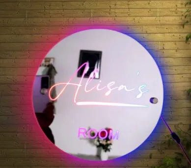 Personalised acrylic LED name mirror light with custom photo, soft glow, and remote control