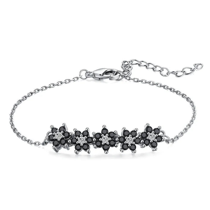 High profile fashion lady's flower bracelet in black titanium steel for women
