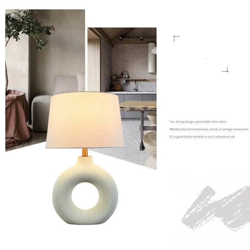 Japanese style ceramic Feng Pottery Pot table lamp with button switch in small white colour