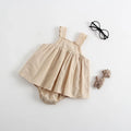 Baby romper princess dress jumpsuit in cotton, sleeveless, brown and white options for summer
