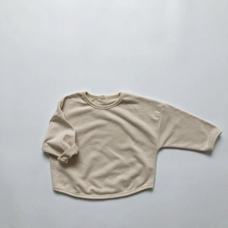 Children's basic long-sleeved sweatshirt in solid colour cotton knit, unisex Korean style, 80-130cm height options