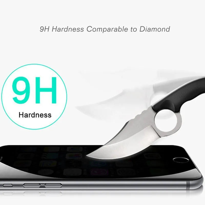 Black anti-peeping tempered glass screen protector for Apple iPhones on white background