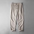Men's linen casual trousers in navy blue, apricot linen and grey colours with mid waist design
