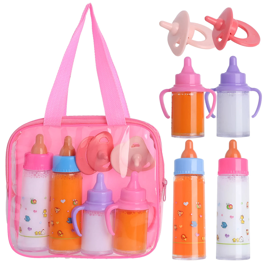 My Baby Doll Magic Bottle feeding set with 2 milk and juice bottles and hand bag for dolls 18cm tall