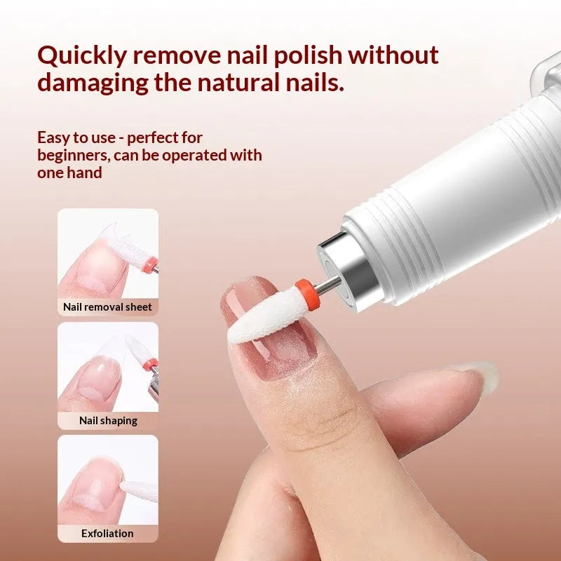 2-in-1 electric nail grinder with LED light, handheld rechargeable, in blush pink with corn head set