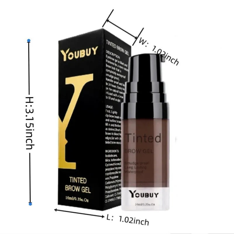 Waterproof quick-drying eyebrow cream in dark grey and golden yellow shades for brow definition.