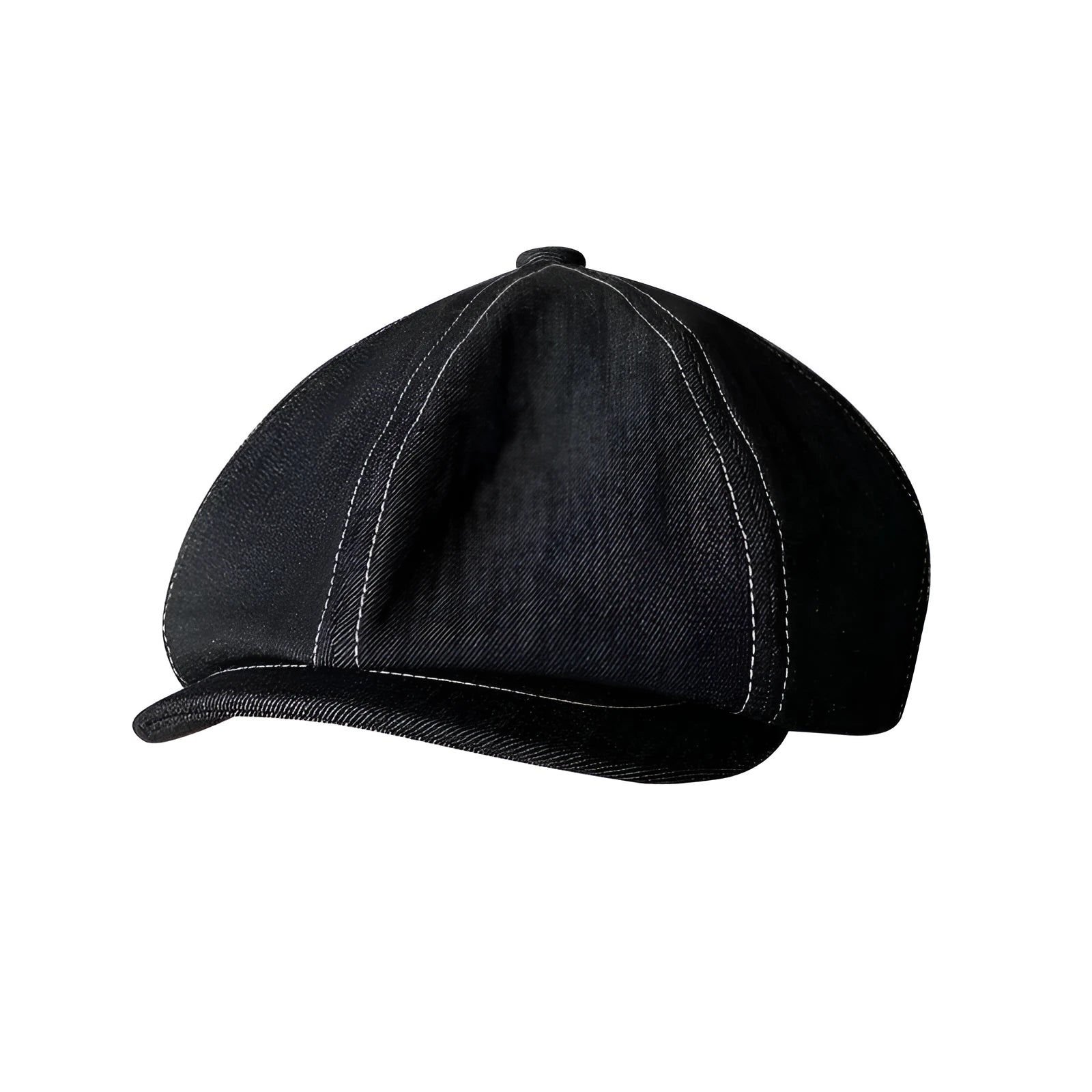Black Japanese denim cotton beret hat with retro octagonal design