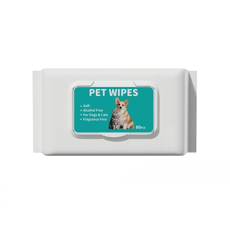 Pet hygiene wipes in 10-draw dispenser pack for cleaning dog or cat paws and coat