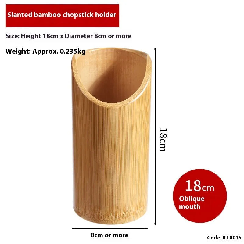 Natural bamboo chopstick holder with creative bevel design for kitchen utensil organisation