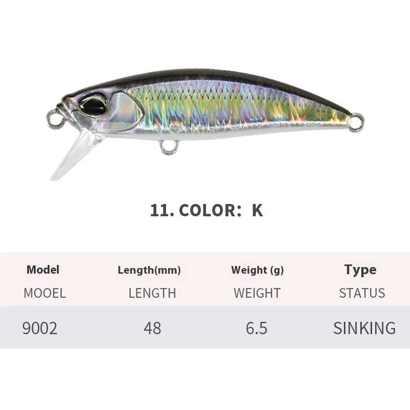 48mm submerged mino fishing lure for mandarin fish and snakehead in various colours