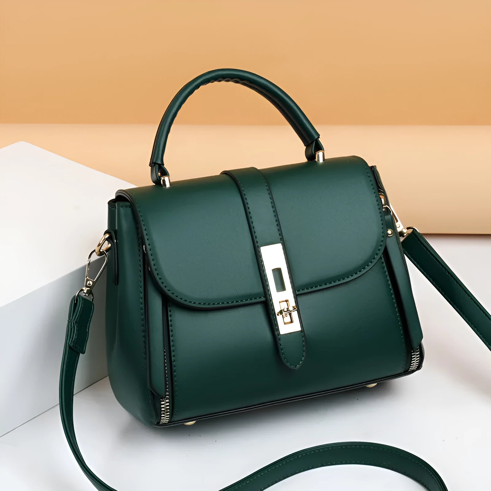 Soft PU leather women's shoulder messenger bag in square vertical shape with adjustable strap