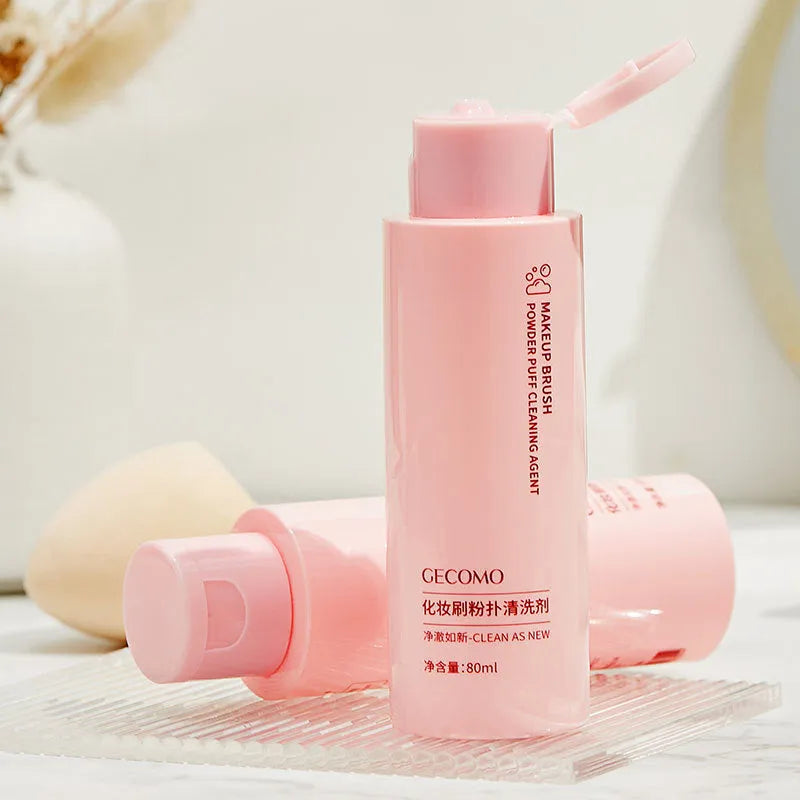 Makeup tool cleaning set with 80ml detergent bottle and 75ml wash-free spray bottle