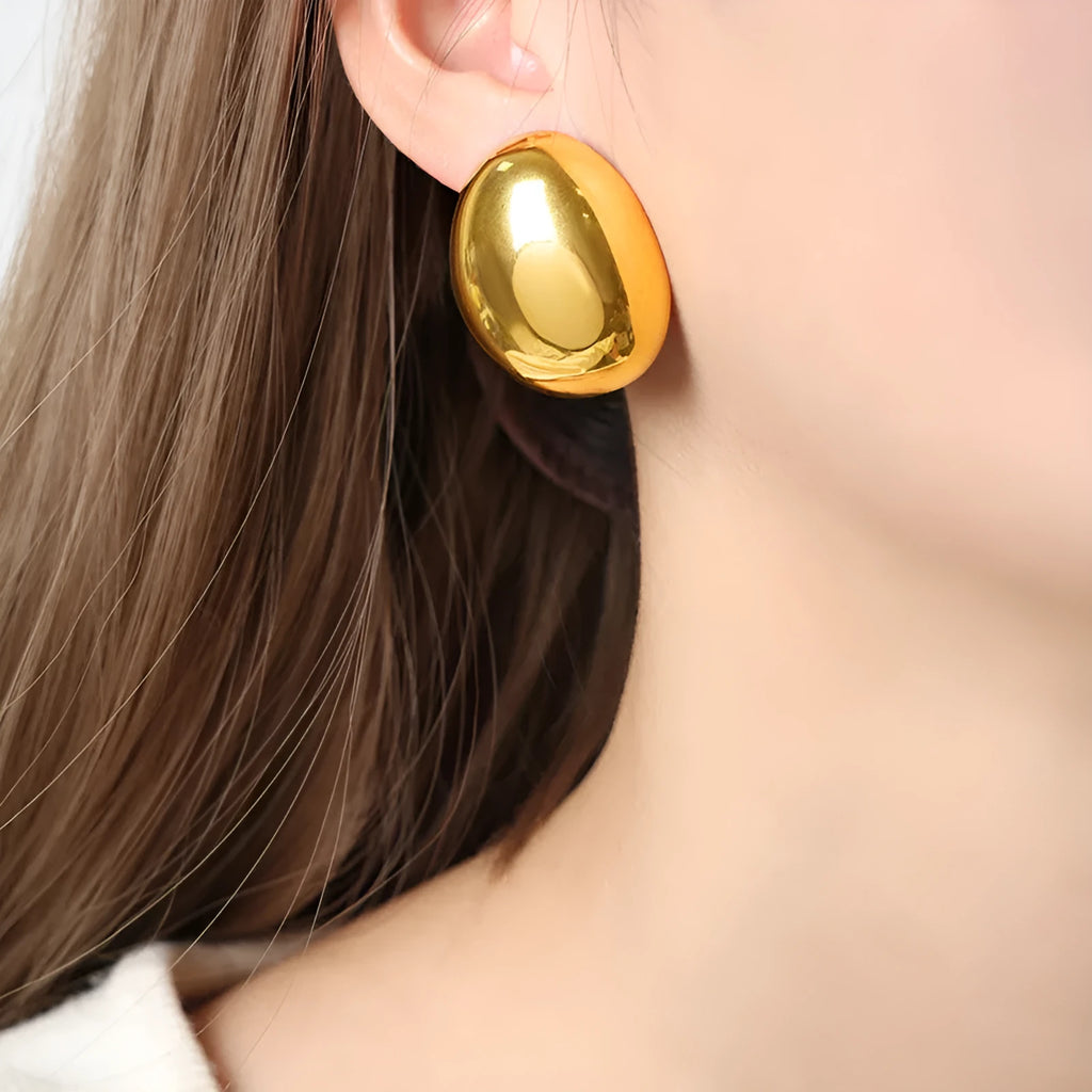 Geometric stainless steel ear studs with glazed surface and electroplated 18K finish