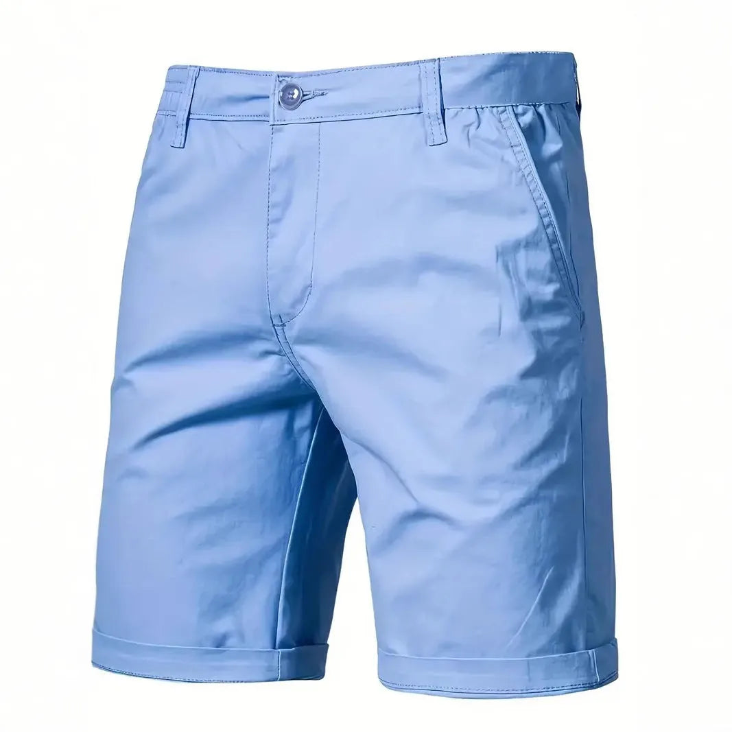 Straight-leg cotton camping shorts in khaki, with zip placket and mid waist, for teenage outdoor leisure