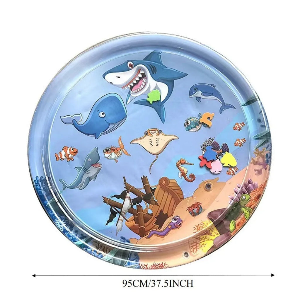 95cm square pet water playmat with floating fish toys in clear PVC mat for cats and dogs