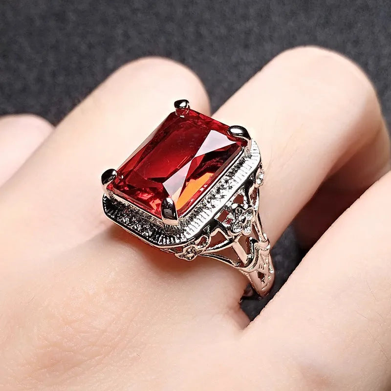 Geometric women's copper ring with adjustable band in turquoise platinum or redstone platinum electroplated finish.