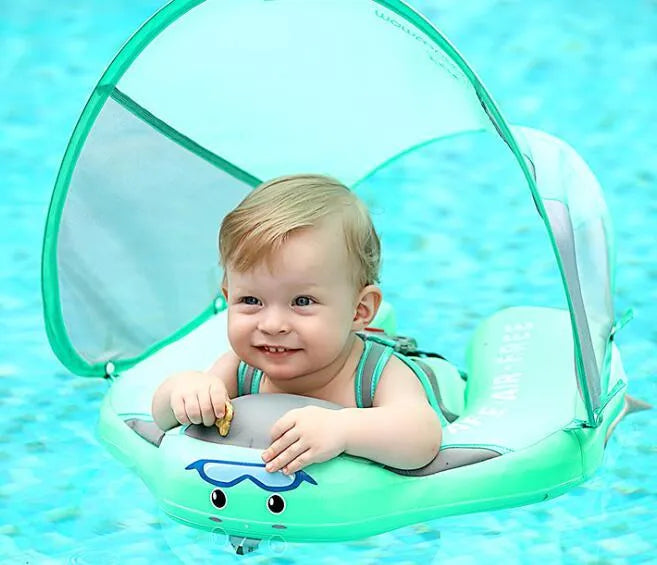 Children's foam swimming ring with 3D space layer fabric cover and PEARL FOAM liner in blue, with style A design, on a white background