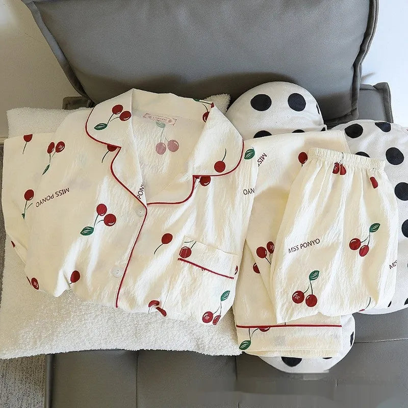 Sweet And Simple Cardigan pajama set for girls in cloud cotton with long sleeves and cartoon print