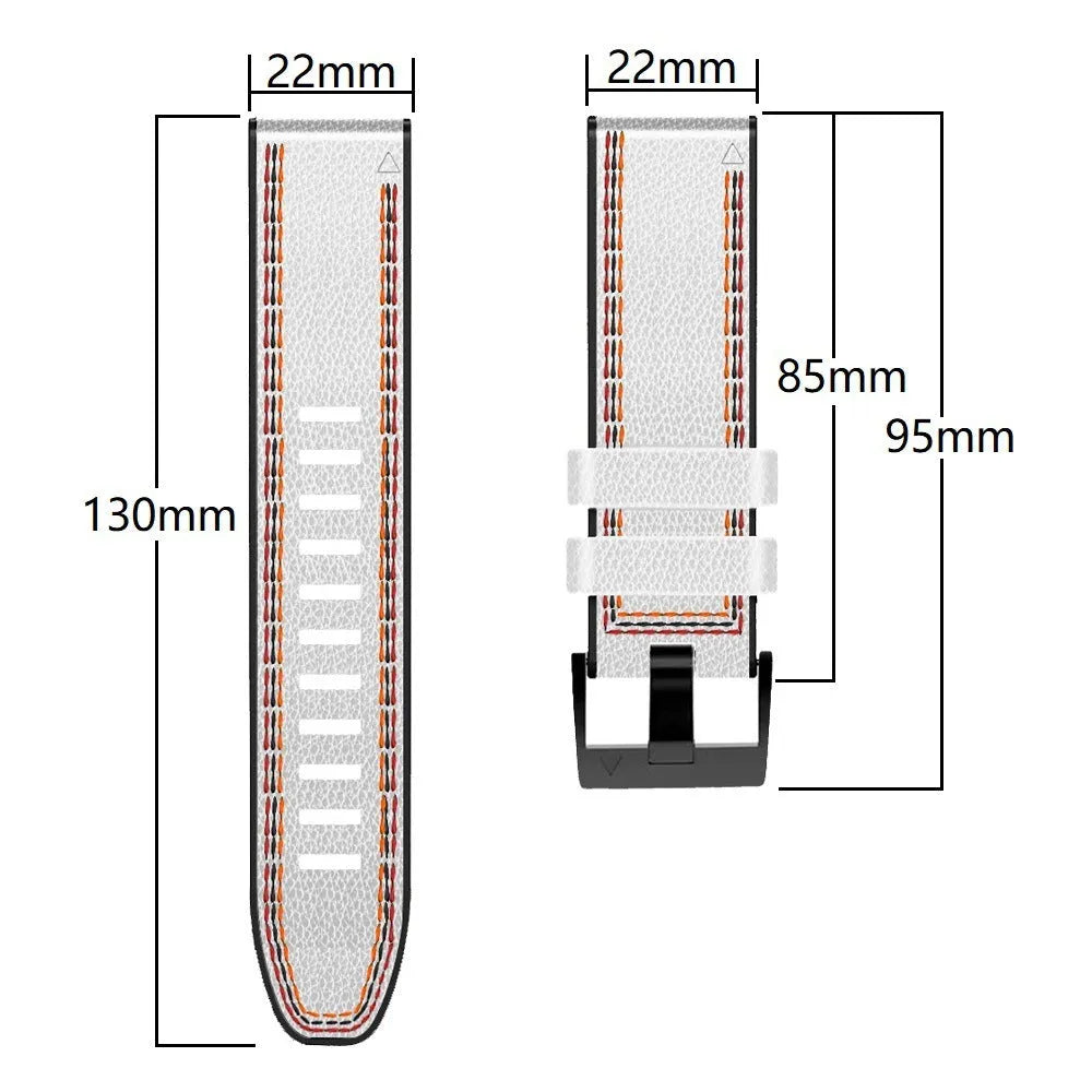 Silicone leather quick release watchband for Garmin Fenix watches in black, brown, light brown and white colours