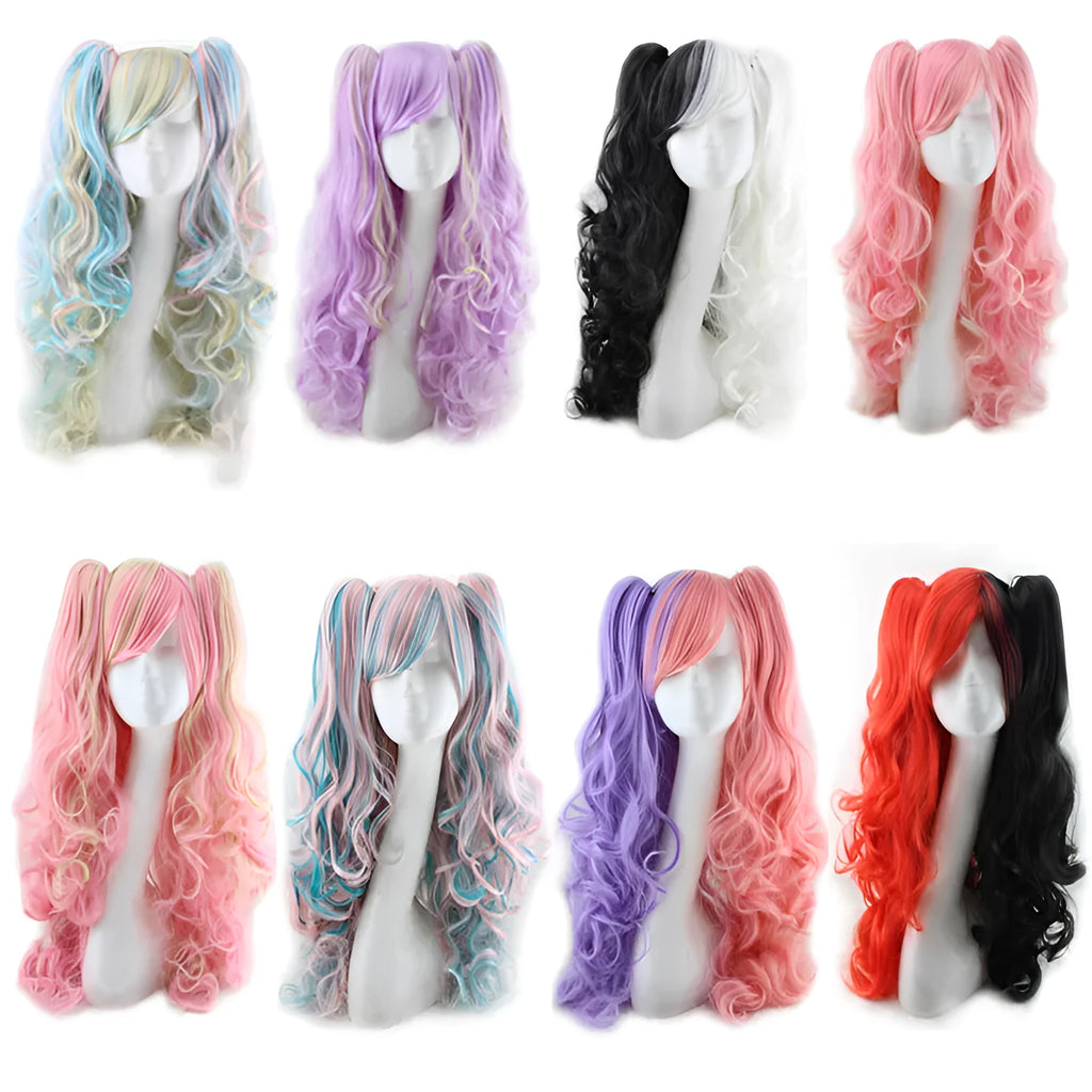 Colorful long curly wig with high temperature wire hairline, available in multiple colour combinations