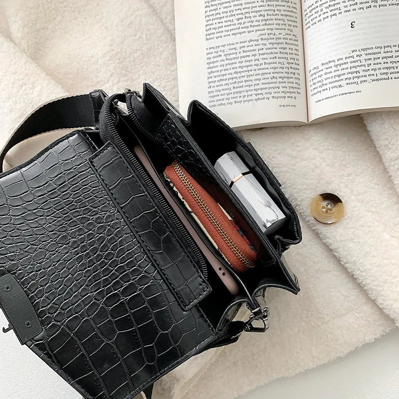 Vintage PU fabric crossbody bag showing dimensions and colour options