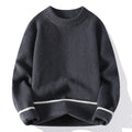 Men's grey loose fit round neck sweater with chemical fibre blending fabric for autumn wear