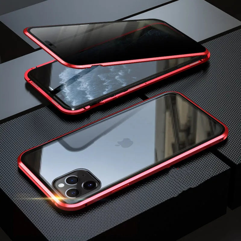 Glass anti-spy phone case with closed clamshell design showing geometric styling