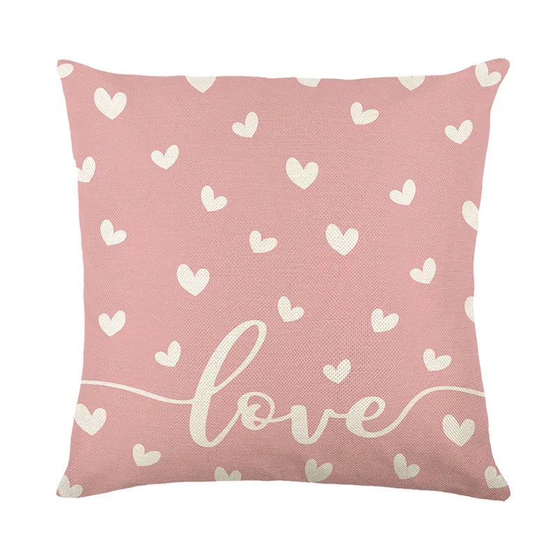 Square pillow cover with red and white plaid heart pattern for Valentine's Day decoration.