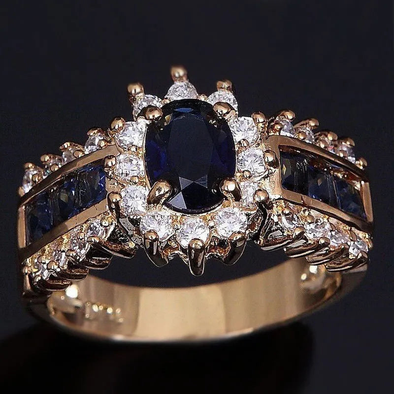 Fashion personalised zinc alloy ring with diamond treatment in sunflower blue or square zircon designs