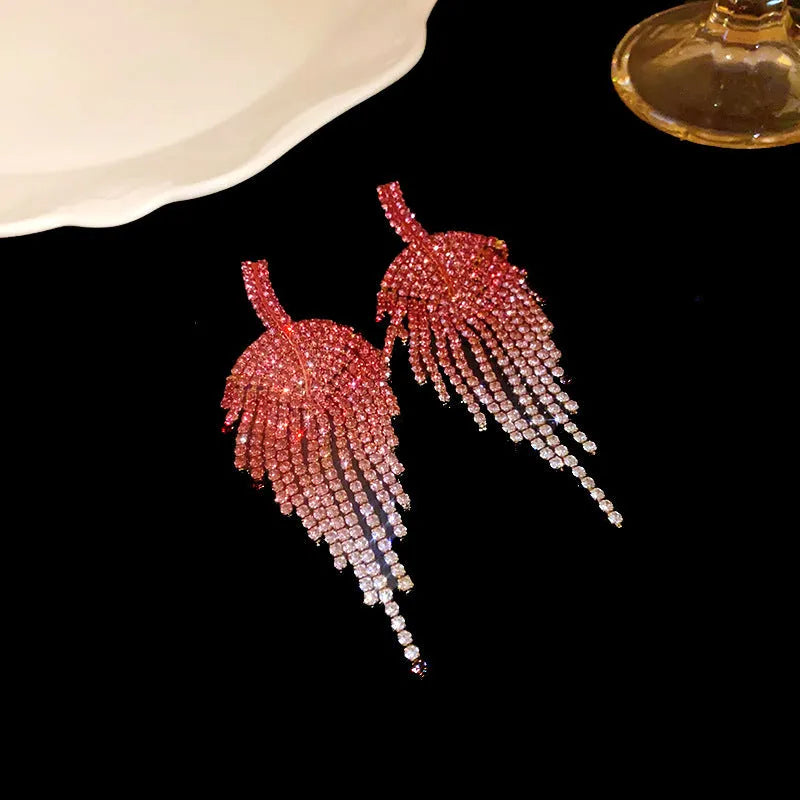 Fashion Love Tassel Stud Earrings for Women copper diamond treatment silver needle heart shape geometric